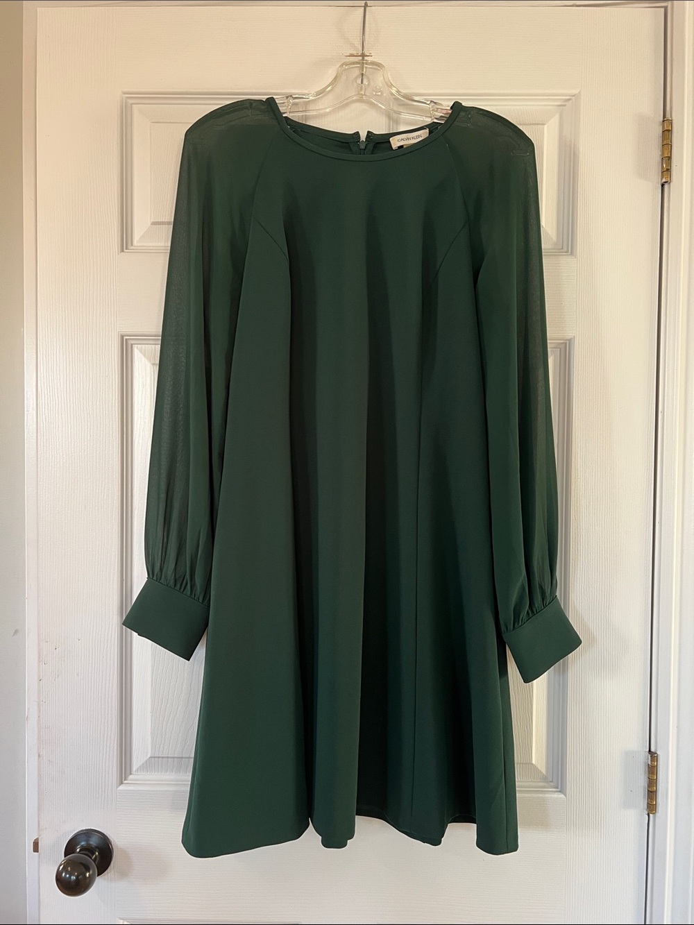 Calvin Klein Dark Green Long-Sleeve Shift Dress